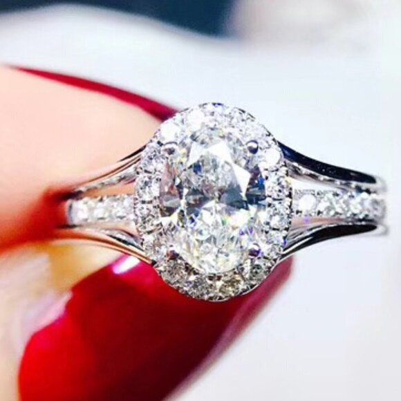 Three Layer Crystal Pure Oval Zircon Wedding Clear Rings for Women, MARR9021 - Picture 3 of 6